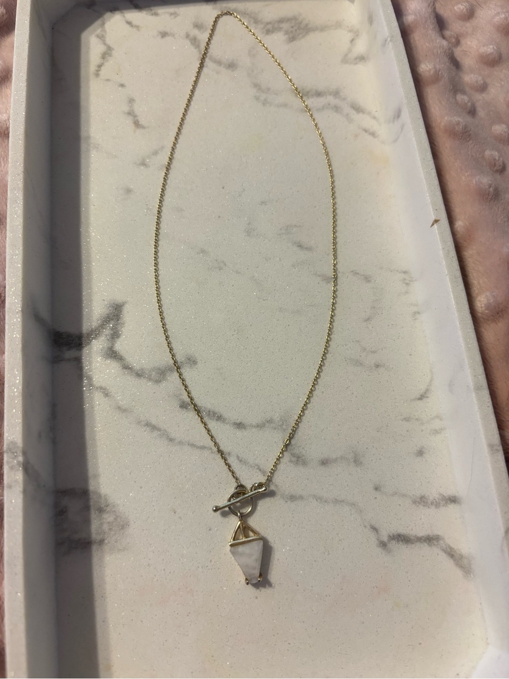 Gold-Plated Rainbow Moonstone Pendant Necklace - Gold & White - Picture 8 of 8
